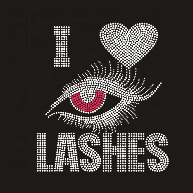 Factory Produced Bling 'I Love You' Eye Lashes Crystal Rhinestone Transfer for Shoes Nail Art Bags Hotfix Technique