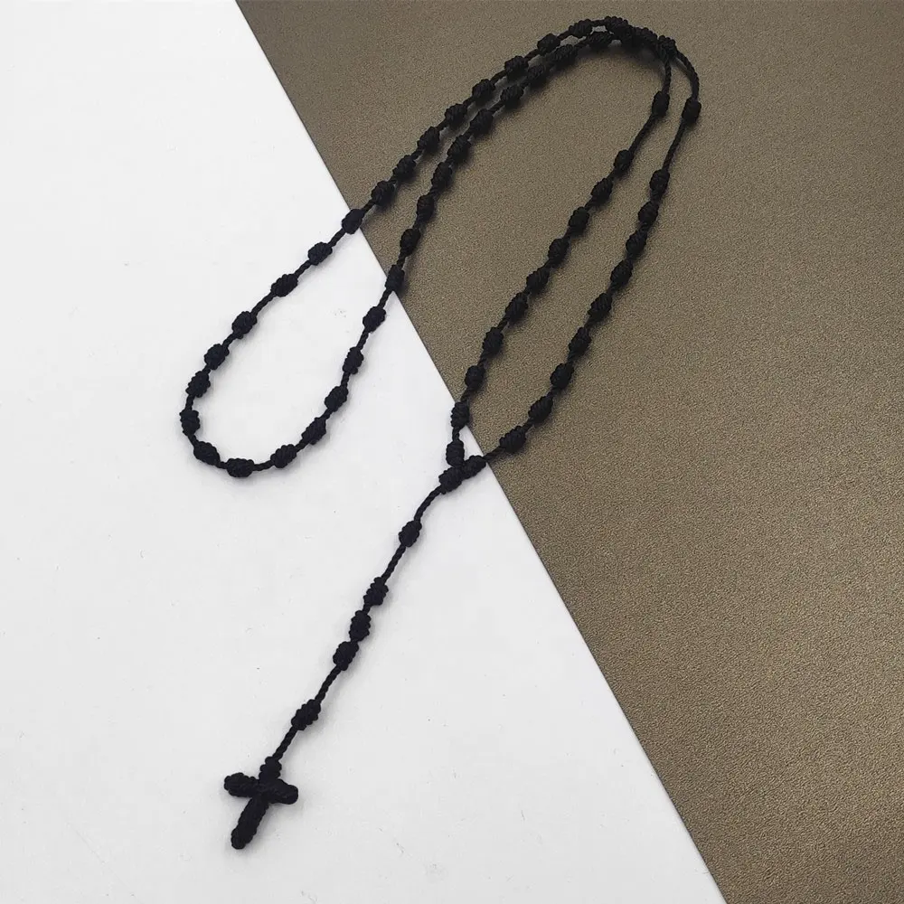 Hot Sale Stock 100% handgemachte Wrap Mix Farbe billig verstellbare Kreuz Rosenkranz Halskette