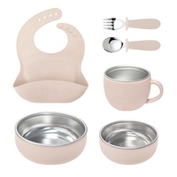 Nouveautés : Ensemble de vaisselle pour bébé en acier inoxydable sans BPA, outils de repas pour enfants, bavoir, bol et tasse en silicone de qualité alimentaire