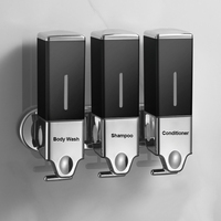 Distributeur de savon triple mural rechargeable pour shampoing, après-shampoing et gel douche