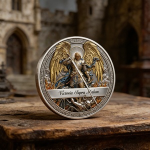 Pièce de monnaie commémorative religieuse 3D Saint Michel Archange, Victoria Supra Malum Jude 1:9, pour collection, vente en gros - Product Image 4