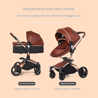 Poussette bébé 3-en-1 à vue haute avec cuir PU, pivotant à 360 degrés, réglable assis-couché, absorption des chocs bidirectionnelle (Modèle AB906)