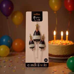 Bougies de fête champagne 3 pièces pour décorations de gâteau d'anniversaire - Product Image 1
