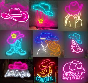 Letrero LED de Neón 'En Dolly Confiamos' con Diseño de Sombrero Vaquero Rosa, Arte de Pared Estilo Retro Country, Alimentado por USB, Decoración para Dormitorio, Cuarto de Hombre, Fiestas y Bares - Product Image 5