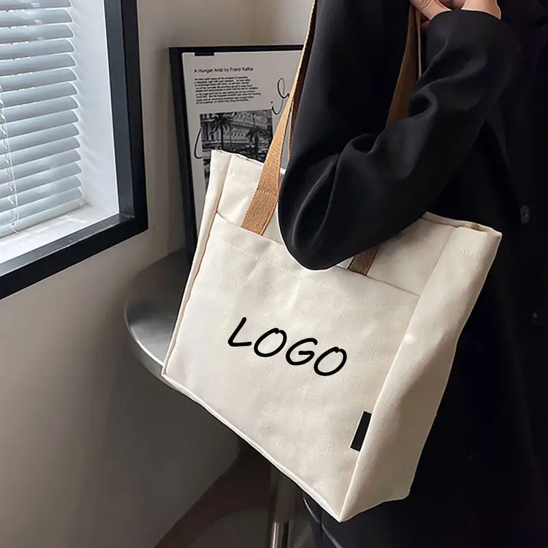 Women's canvas bag shoulder bag with custom reusable printed logo shopping cotton canvas tote bag
