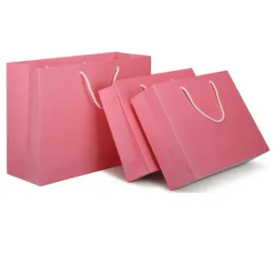 Wholesale Custom Printing Recycled Luxury Pink Cosmetic Shopping Clothing Packaging Tote Gift Art Coated Paper Bags With Silk Ha