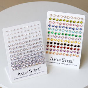 Boucles d'oreilles Ason en acier inoxydable, strass géométriques ronds, hypoallergéniques, bijoux de mode, cadeau - Product Image 1