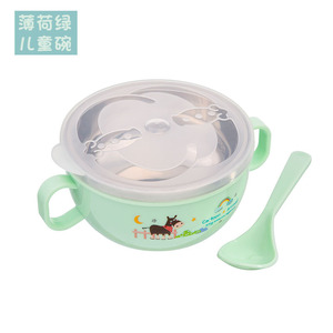 Tazón de acero inoxidable con diseño de animales de dibujos animados para bebés de 0 a 12 meses, con tapa y asas, libre de BPA, diseño de boca ancha. - Product Image 5