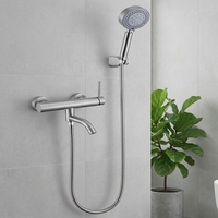#   Ensemble de douche poli 304 avec mitigeur, robinet à main et robinet de baignoire pour hôtels, appartements, villas, doté d'une fonction jet de pluie doux et d'éléments en céramique