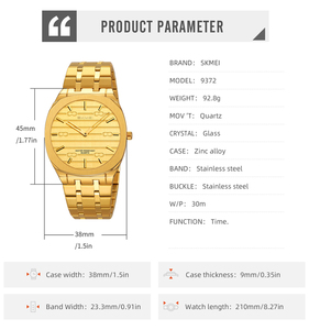 Orologio al quarzo da uomo di lusso in acciaio inossidabile quadrante oro resistente all'acqua impermeabile per semplici momenti di vita quotidiana - Product Image 4