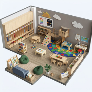 Ensemble de meubles de classe en bois Montessori pour la <span class=keywords><strong>maternelle</strong></span>, la préscolaire, la petite enfance, table d'activités, bureau, école, crèche - Product Image 1
