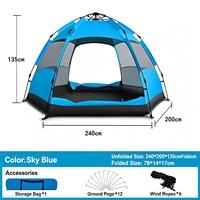 Tenda Camping Yurt Heksagonal Otomatis Dua Lapis Tenda Mongolia Musim Panas Tahan Air Buka Cepat untuk Perjalanan Luar Ruangan Berkemah Keluarga