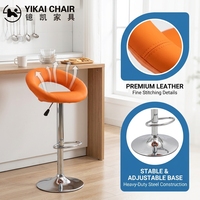 Tabouret de bar pivotant moderne orange, hauteur réglable, en cuir PU, avec base chromée et repose-pieds pour comptoir de bar, café
