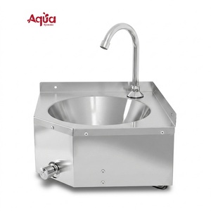 Évier d'angle à commande au genou pour cuisine, évier de cuisine en acier inoxydable avec robinet à bouton-poussoir, équipement de cuisine professionnel - Product Image 1