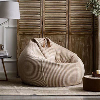 Fauteuil pouf en lin et coton à rayures, style minimaliste, canapé sac pour salon avec housse amovible et lavable