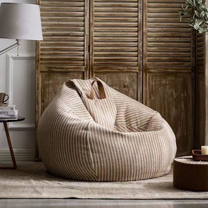 Poltrona <span class=keywords><strong>Sacco</strong></span> <span class=keywords><strong>a</strong></span> Righe in Lino e Cotone, Divano Minimalista per Soggiorno con Rivestimento Rimovibile e Lavabile - Product Image 1