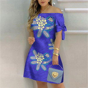 Ultimo Modello di Abito Corto Sexy con Spalle Scoperte e Maniche Corte, Taglie Forti, Stile Polinesiano Hawaiano con Stampa Integrale, Abito <span class=keywords><strong>Casual</strong></span> da Festa <span class=keywords><strong>per</strong></span> <span class=keywords><strong>Donne</strong></span> - Product Image 4