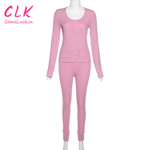 Pantalones ajustados de cintura alta de manga larga ajustados de color sólido nuevo para mujer con logotipo personalizado, <span class=keywords><strong>traje</strong></span> de ocio, conjunto de dos piezas para mujer, <span class=keywords><strong>traje</strong></span> de Yoga - Product Image 3