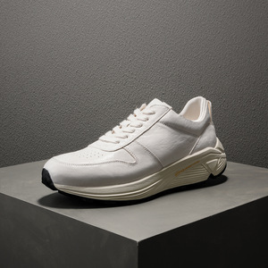 Sneakers en cuir de cheval noir et blanc de haute qualité, semelle épaisse, chaussures décontractées en cuir véritable pour la marche et la course - Product Image 2