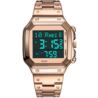 Jam Tangan Digital Hot Compass Azan Stainless Steel Penunjuk Arah Kiblat untuk Sholat Muslim