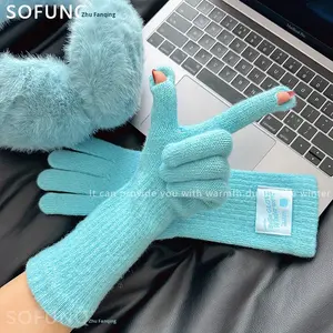 <span class=keywords><strong>Gants</strong></span> en tricot pour femme, bleu <span class=keywords><strong>Islande</strong></span>, en coton/spandex, tactiles, longueur poignet, pour la plage, chauds, coupe-vent, anti-froid - Product Image 2