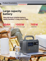 Nouveau design Système de stockage d'énergie solaire portable LiFePO4 1000W Type C Lampe torche Sortie 600W/1000W Onde sinusoïdale pure MPPT