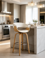 Tabouret de bar moderne en bois courbé, pivotant à 360 degrés, hauteur de comptoir, avec revêtement en cuir PU
