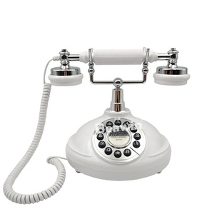 Téléphone fixe <span class=keywords><strong>filaire</strong></span> rétro blanc en métal avec sonnerie mécanique et bouton-poussoir en résine époxy durable pour hôtel et bureau - Product Image 1