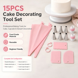 Wholesale 15Pcs <b>Piping</b> Tips Set Silicone Pastry <b>Bag</b> Cake Scraper DIY Cupcake Baking Decorating Kit - Product Image 5