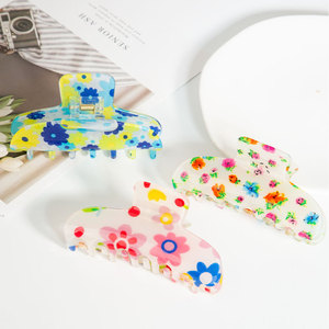 Pince à cheveux grande taille style coréen en acétate imprimé fleurs pour femme, accessoire décontracté - Product Image 2
