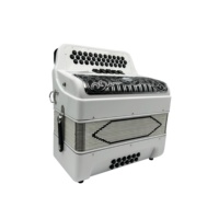 SEASOUND JB3412D Accordéon Diatonique Professionnel 34 Boutons 12 Basses 5 Registers Blanc Brillant Grille Noire Argentée Portable Robuste