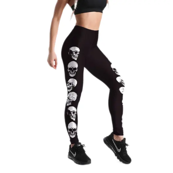 Mallas deportivas opacas con estampado de calavera para mujer, pantalones de Yoga de realce, color negro, novedad