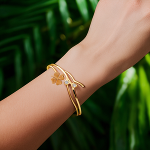 Fashion Charm <b>Bracelet</b> 316L Stainless Steel PVD Gold Plating Four Leaf Clover Butterfly Design Women's Jewelry - Product Image 3