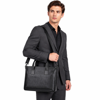 Porte-documents pour homme en cuir PU doux au toucher, avec sangle durable, imperméable, fermeture éclair portable, pour les trajets quotidiens et le bureau