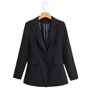 Setelan jas lengan panjang kasual wanita, jaket modis warna Solid kerah V pas badan, mantel Semua cocok untuk wanita - Product Image 5