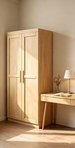 Armoire scandinave moderne en bois avec portes battantes style Shaker, meuble de rangement autoportant en bois massif pour chambre à coucher - Product Image 3