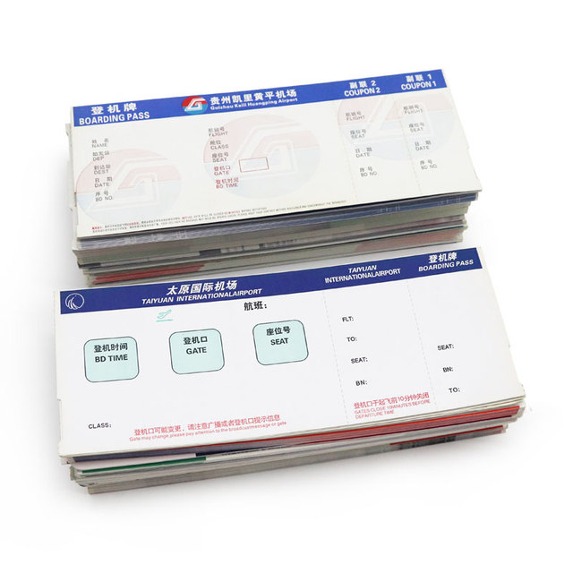 Customized Airplane Boarding Pass Ticket Label Cardboard/Coated/Art Full Color Hot Stamping Digital Printing ISO9001 Certified