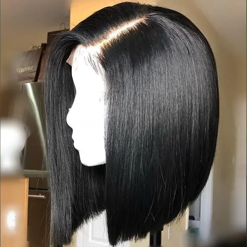 Wig Bob Potongan Pendek Pixie Rambut Manusia untuk Wanita, Rambut Palsu Bob Pendek Leher-v, Wig Renda Depan Berwarna 13X4