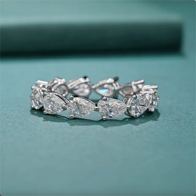 VOAINO hadiah Hari Valentine 2024 ring Pear cut halus perhiasan lab tumbuh CVD berlian pertunangan pita keabadian cincin untuk wanita