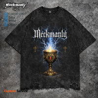 Camiseta Gótica para Hombre Meckmanly, Manga Corta, Cuello Redondo, Estampado Digital, 100% Algodón, Corte Holgado, Largo Regular