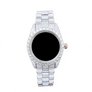 Montre de luxe pour hommes en acier inoxydable, boîtier rond, analogique, lunette sertie de diamants, fermoir pliant - Product Image 1