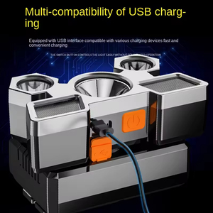 Hot năm đầu ABS + nhựa cơ thể đèn USB có thể sạc lại được xây dựng trong pin làm việc đèn pha ngọn đuốc chiến thuật đèn pin Led Đèn Pha - Product Image 3