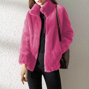 Sweat-shirt cardigan en polaire double face épais pour <span class=keywords><strong>femme</strong></span>, style Ins, hiver, <span class=keywords><strong>crochet</strong></span>é, chaud, col montant, fermeture éclair, <span class=keywords><strong>veste</strong></span> en polaire - Product Image 1