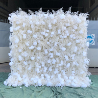 GNW OEM Mur de fleurs décoratif réaliste en roses noires artificielles et plumes, couleur et taille personnalisables, pour la rentrée scolaire