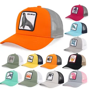 卸売カスタム5パネルメッシュスナップバックトラッカー帽子カスタマイズ刺繍パッチ動物野球帽