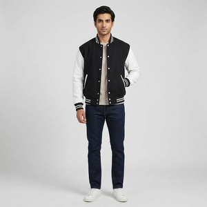Veste universitaire homme à manches longues personnalisable, col montant, logo frontal, respirante, option grandes tailles, unie et vierge, idéale pour l'hiver - Product Image 1