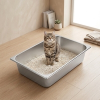 Bac à litière pour chat JCD HC-15-B en acier inoxydable, grande capacité, espace intérieur de 20 L, nettoyage sans poussière, manuel, 530 x 325 x 100 mm