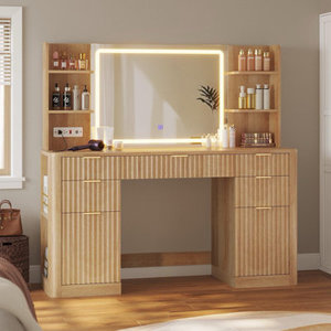 <span class=keywords><strong>Commode</strong></span> moderne en bois sur mesure avec panneau grillagé, prise murale à trois couleurs, lampe à changement de couleur, sèche-cheveux, produits pour bureaux - Product Image 4