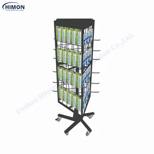 Rotating Retail Hanging Display Stand Metal Revolving Standing Display Rack With Wheels