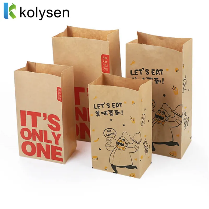 KOLYSEN 포장 백 버거 프라이드 치킨 패키지 기름기 방지 기름 종이 크래프트 종이 기름기 방지 종이 가방